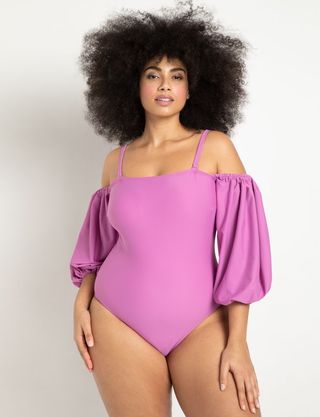 Eloquii + Puff Sleeve Off the Shoulder Swimsuit