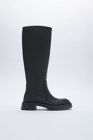 Zara + Low Heel Rubberized Boots