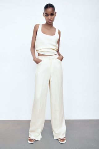 Zara + Linen Blend Straight Pants