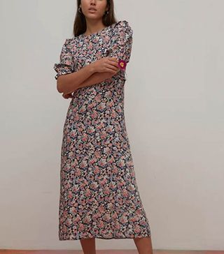 Nobody's Child + Pink and Blue Floral Felicia Frill Midi Dress