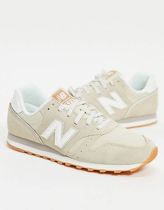 New Balance + 373 Trainers in Off White Suede