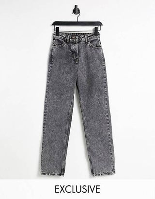 Collusion + X005 90s Straight Leg Jeans in Black Acid Wash