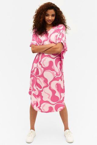Monki + Pink Swirl Oversized T-Shirt Dress