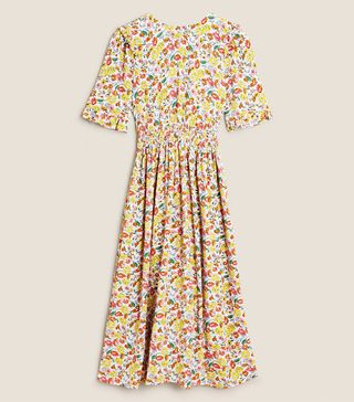 M&S X Ghost + Floral Frill Detail Shirred Midi Tea Dress