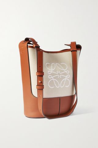 Loewe + Hobo Small Embroidered Canvas and Leather Shoulder Bag