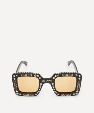 Gucci + Crystal Logo Square Sunglasses