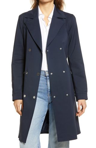 Karl Lagerfeld Paris + Double Breasted Trench Coat
