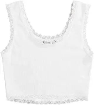Verdusa + Contrast Lace Solid Ribbed Tank Crop Top