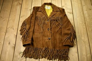 Vintage + 1960s Pioneer Wear Suede Leather Fringe Jacket
