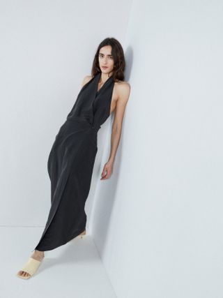 Raey + Wrap Linen and Silk-Blend Halter Dress