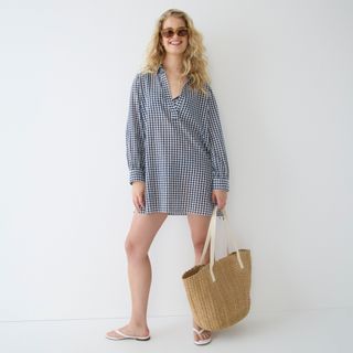J.Crew + Cotton Voile Tunic Cover-up in Gingham