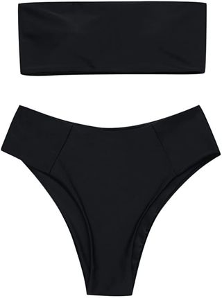 Zaful + Strapless Solid Color 2 Pieces Bathing Suit Swimsuit