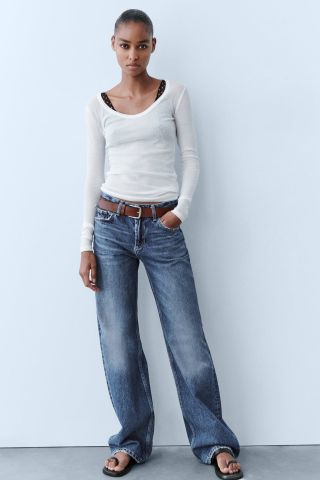 Zara + Full-Length Mid-Rise Wide Leg Jeans
