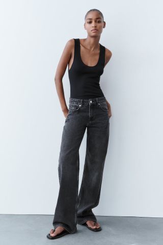 Zara + Full-Length Mid-Rise Wide-Leg Jeans
