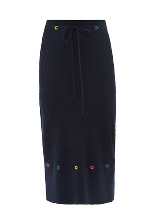 Staud + Hunter Cable-Knitted Cotton-Blend Midi Skirt