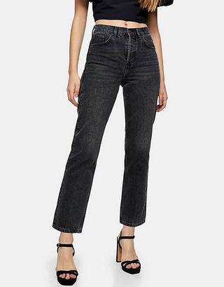 Topshop + Editor Straight Leg Jeans in Washed Black