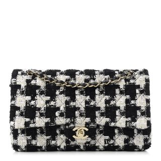 Chanel + Tweed Quilted Medium Double Flap Black Ecru White