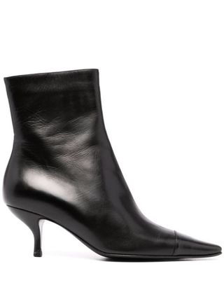Chanel + Contrasting Pointed Toe Ankle Boots