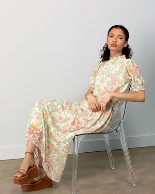 Vince Camuto + Floral-Print Chiffon Midi Skirt
