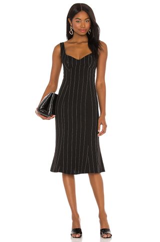 Song of Style + Honor Midi Dress in Black Pinstripe