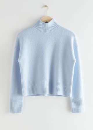 & Other Stories + Cropped Mock Neck Sweater in Light Blue