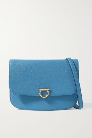 Salvatore Ferragamo + Blue Textured Leather Shoulder Bag