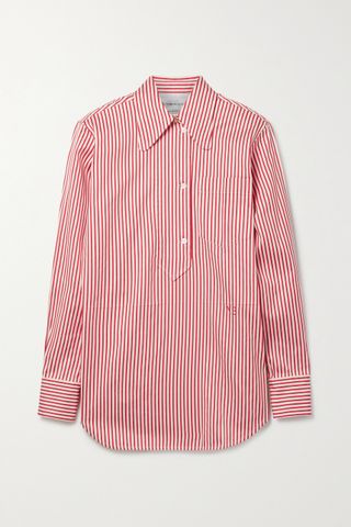 Victoria Beckham + Red Striped Cotton and Silk Blend Oxford Shirt