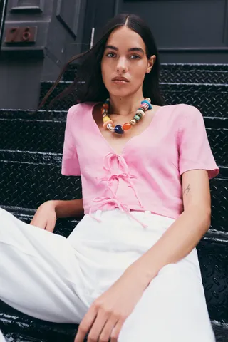 Zara + Linen Blend Tied Top