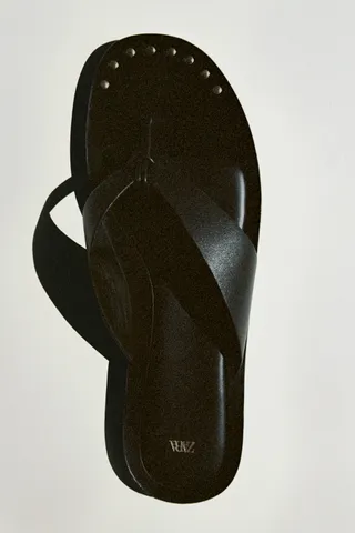 Zara + Flat Leather Sandal