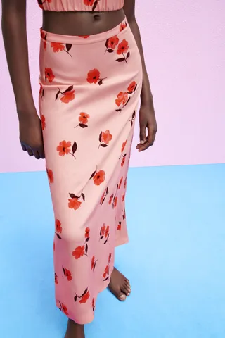 Zara + Printed Linen Blend Skirt