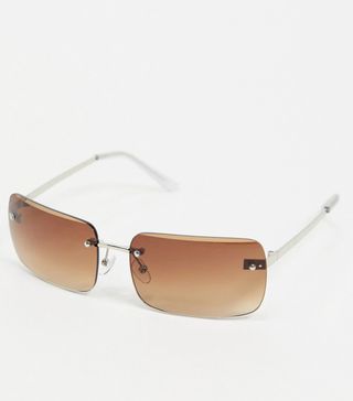 ASOS Design + 90s Rimless Mid-Size Square Sunglasses With Gradient Lens in Brown