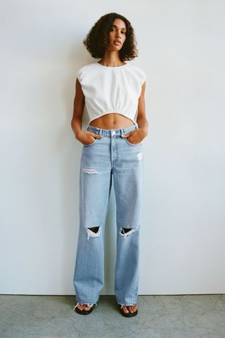 Zara + Ripped Full Length Relaxed Fit Jeans