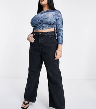 ASOS Design Curve + High Rise Relaxed Dad Jeans in Washed Black