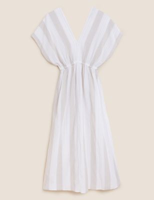 M&S Collection + Linen Blend Striped V-Neck Maxi Dress