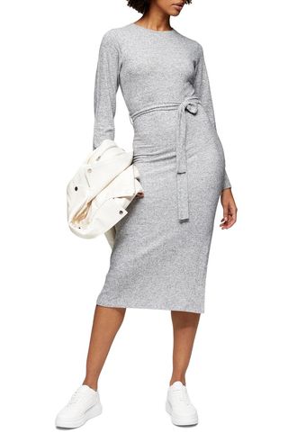 Topshop + Long Sleeve Knit Midi Dress