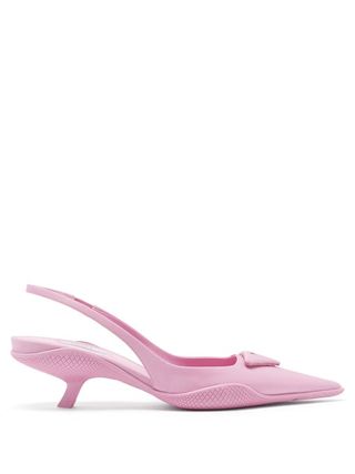 Prada + Triangle-Logo Twill Slingback Pumps