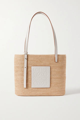 Loewe + + Paula's Ibiza Small Leather-Trimmed Woven Raffia Tote