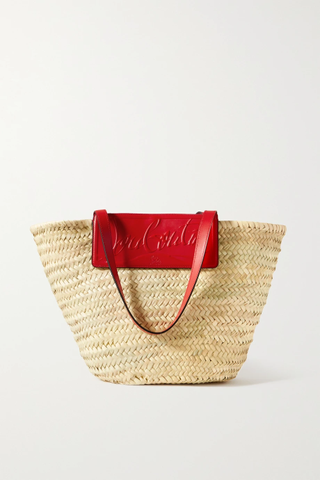 Christian Louboutin + Loubishore Woven Straw and Embossed Leather Tote
