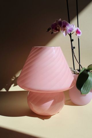 Ulisse the Modernist + Italian Murano Glass Mushroom Pink Lamp
