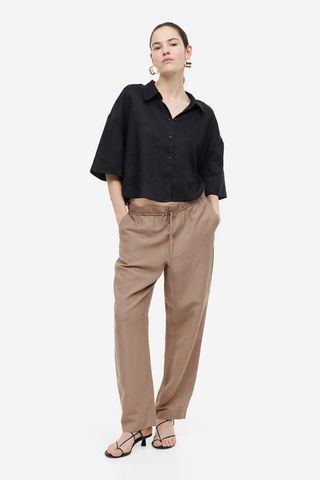 H&M + Linen-Blend Tapered Trousers