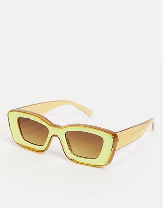 Asos Design + Chunky Bevelled Square Sunglasses in Yellow