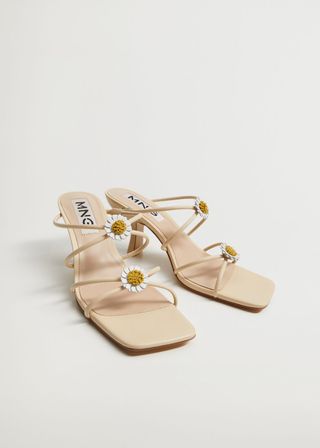 Mango + Flowered Heel Leather Sandals