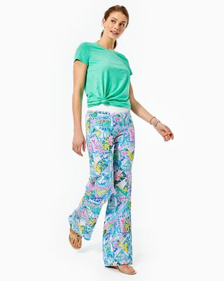 Lilly Pulitzer + 33-Inch Beach Mid Rise Linen Palazzo Pant