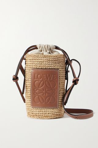 Loew + + Paula's Ibiza Leather-Trimmed Woven Raffia and Hemp Bucket Bag