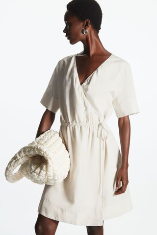 COS + Mini Linen-Blend Wrap Dress