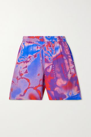 Mcq + Fantasma Appliquéd Printed Silk-Crepe Shorts