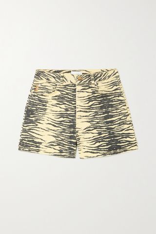 Ganni + Tiger-Print Organic Denim Shorts