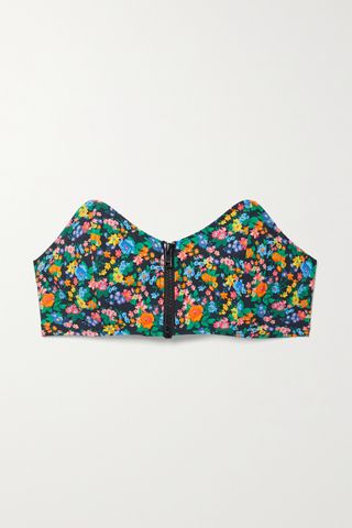 Tibi + Sabine Strapless Cropped Floral-Print Cotton-Poplin Bustier Top