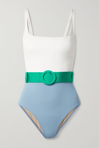 Evarae + Cassandra Belted Color-Block Stretch-Econyl Swimsuit