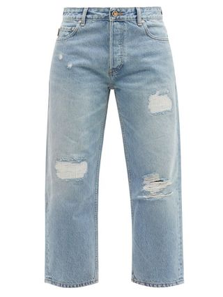 Ganni + Distressed Straight-Leg Jeans